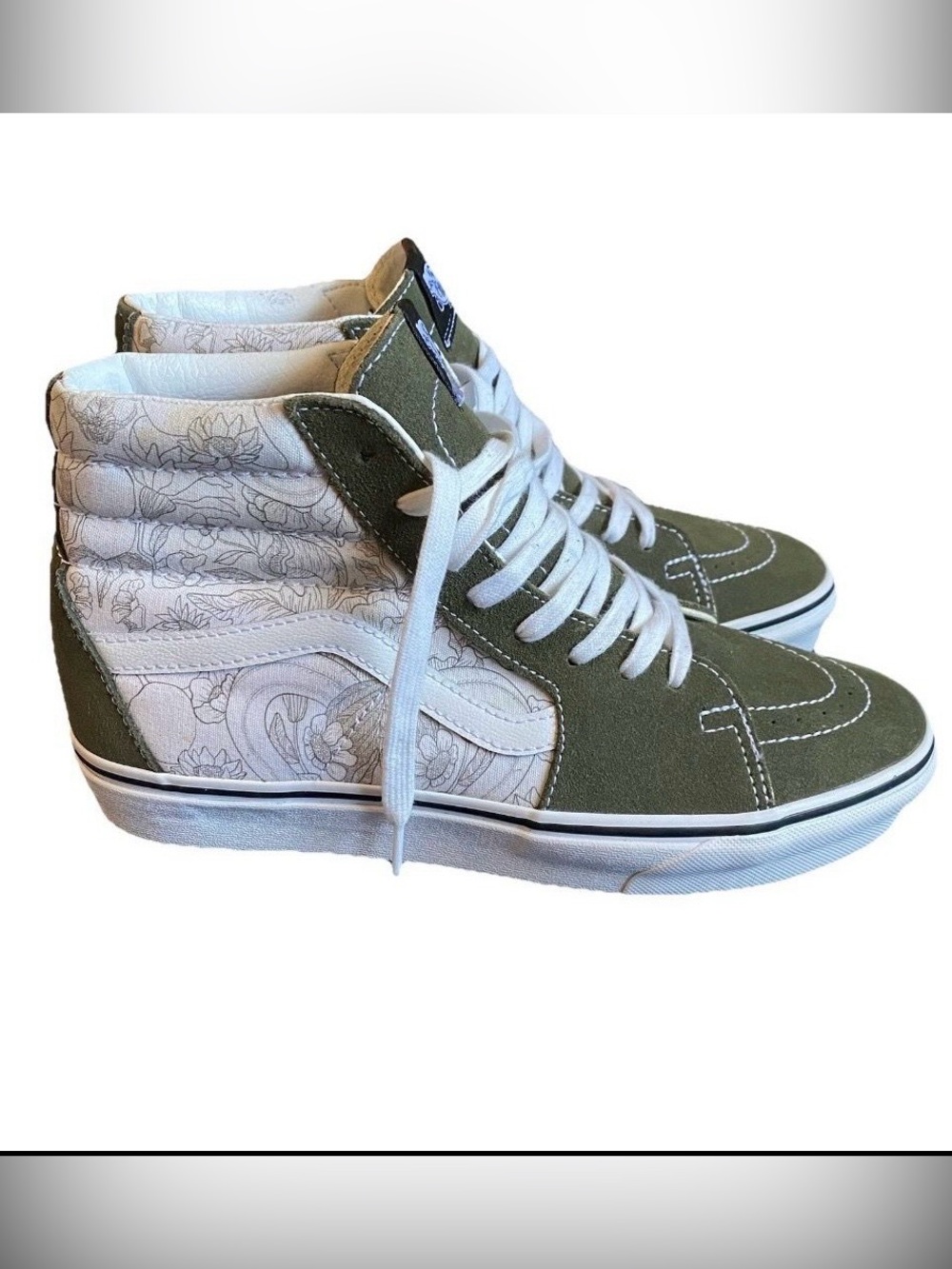 Vans Olive Green and Black High-Top Sneaker Tongue